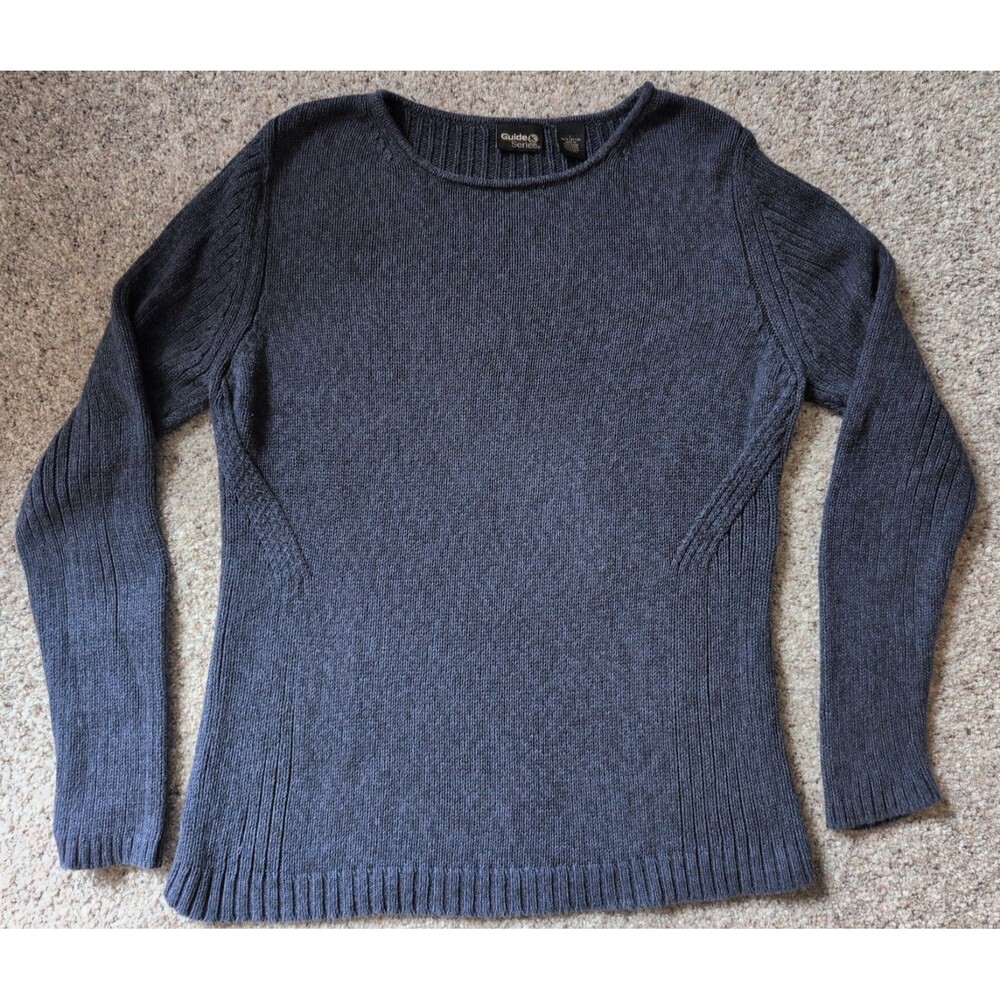Guide Series Womens Navy Blue Marled Long Sleeve Cotton Knit Sweater Size L